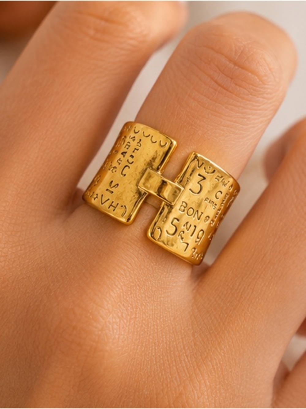 Gold Engraved Statement Ring Boho Chic